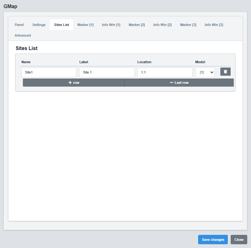 Sites List Configuration Tab