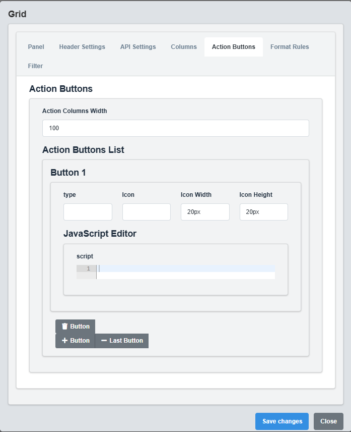 Action Buttons Configuration Tab