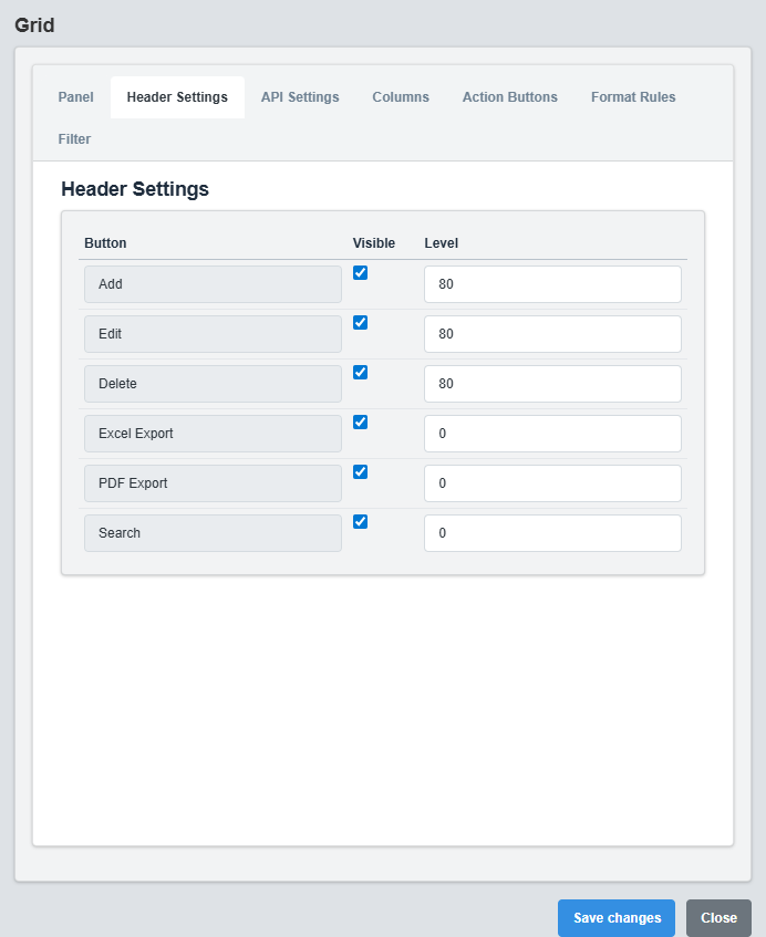 Header Settings Configuration Tab