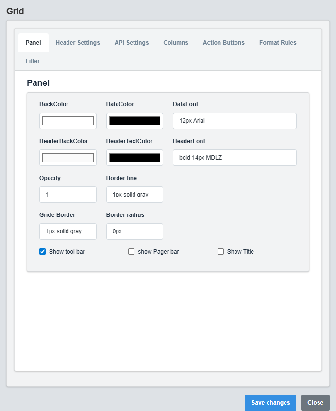 Panel Configuration Tab