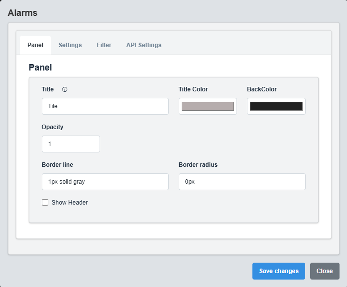 Panel Configuration Tab